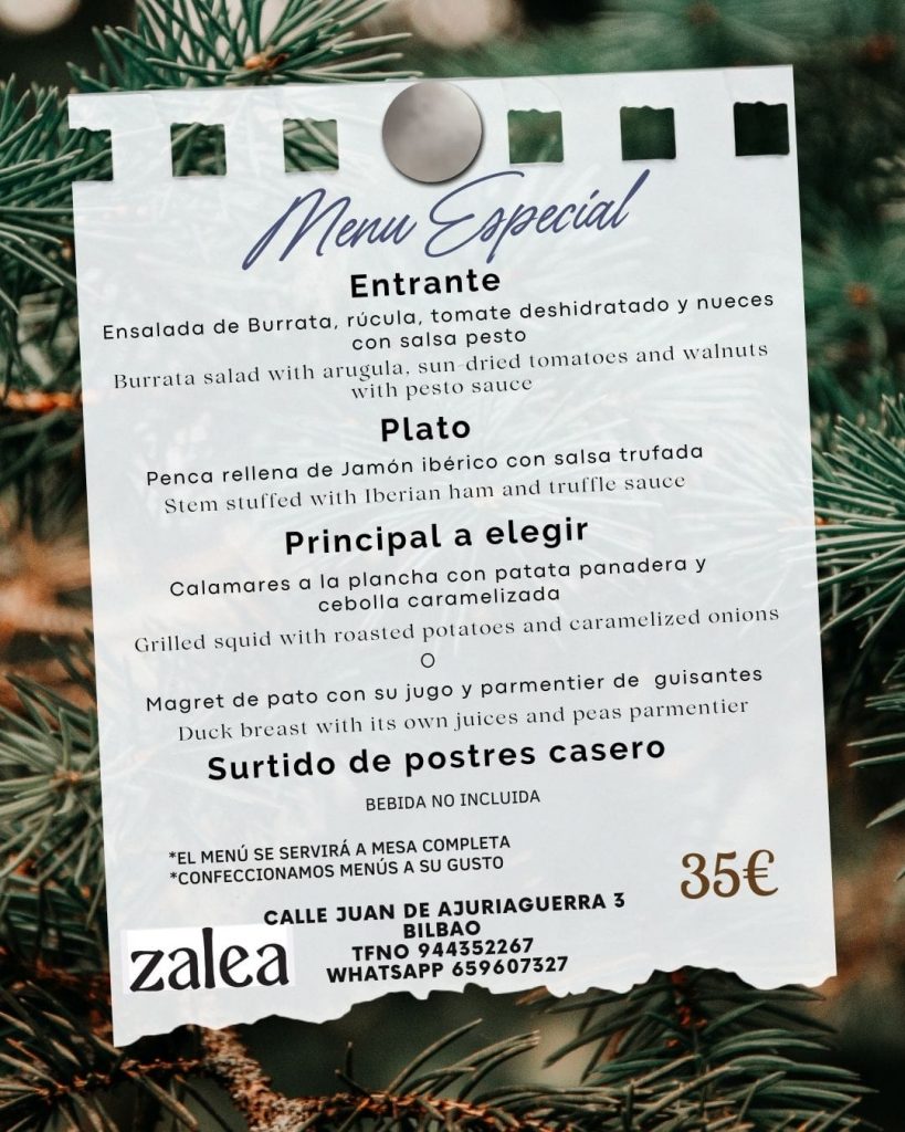Menu especial Bar Zalea Bilbao