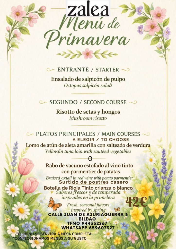 Menu de primavera Bar zalea Bilbao